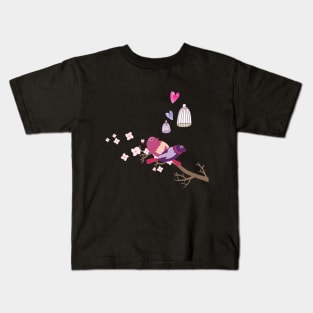 Love birds Cherry Blossom Kids T-Shirt